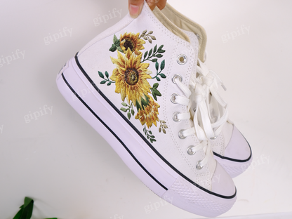 Embroidered Converse/ Custom Embroidered Converse High Tops/ Flower Converse/ Custom Converse Sunflowers/Wedding Converse/Converse Sunflower/ Gifts