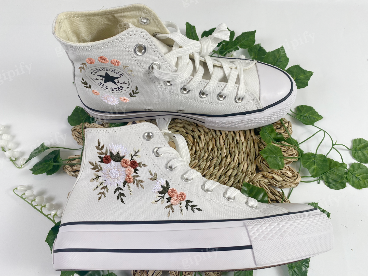 Custom Embroidered Converse High Tops/Purple Flowers Embroidered Shoes Women/Floral Embroidery Converse/Wedding Sneakers/Gift for Her