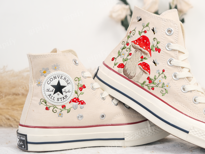 Customized Converse Embroidered Shoes/Mushrooms Embroidered Sneakers Women/Gardens Mushrooms/Strawberry Embroidered Converse Chuck Taylor