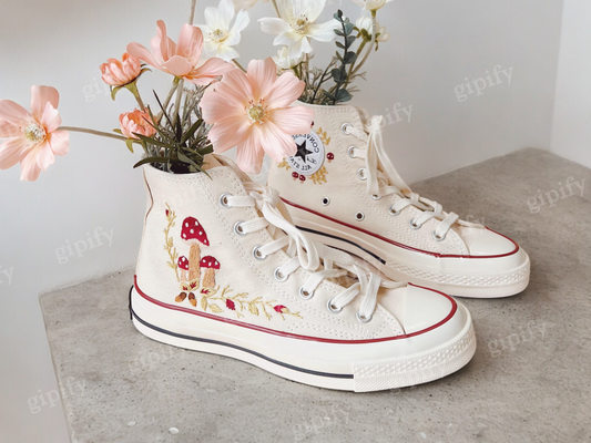 Custom Converse Chuck Taylor Mushrooms Embroidered Converse Shoes/ Mushrooms Embroidered Converse Custom/ Mushrooms Embroidered Sneakers