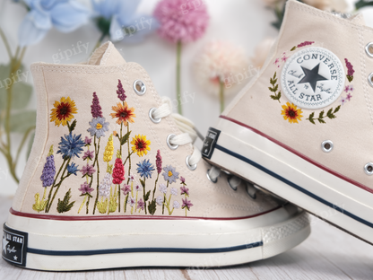 Custom Wedding Converse Embroidered Flowers/Wedding Flowers Embroidered Shoes/Bridal Flowers Embroidered Sneaker/Custom Sneaker With Name