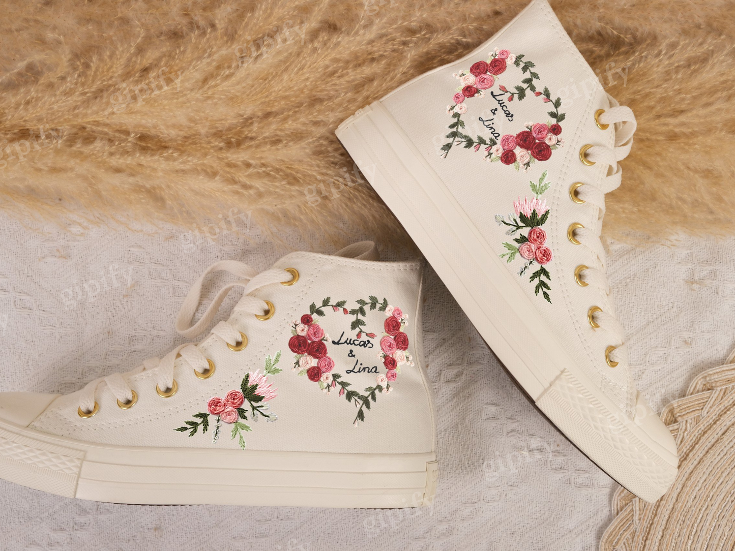 Wedding Converse for Bride. Custom Embroidered Converse Platform. Wedding Flowers Embroidered Platform Shoes. Personalized Bridal Sneaker