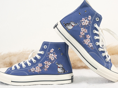 Embroidered Converse/Flower Converse/Custom Converse Pet/Embroidered Converse High Tops Butterfly Cat And Sweet Sunflower Garden