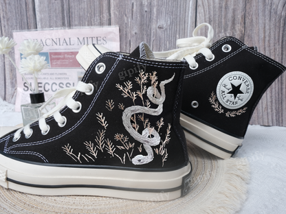 Custom Embroidered Converse High Tops Chuck Taylor 1970s/ Embroidered Snake Converse/ Custom Converse Chuck Taylor Embroidered Snake