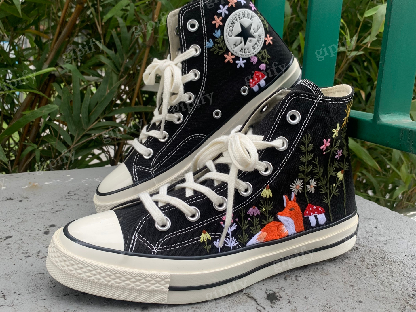 Converse Custom Animal Embroidery - Converse Custom Fox Embroidery - Converse Custom Chuck Taylor 70 embroidered flowers