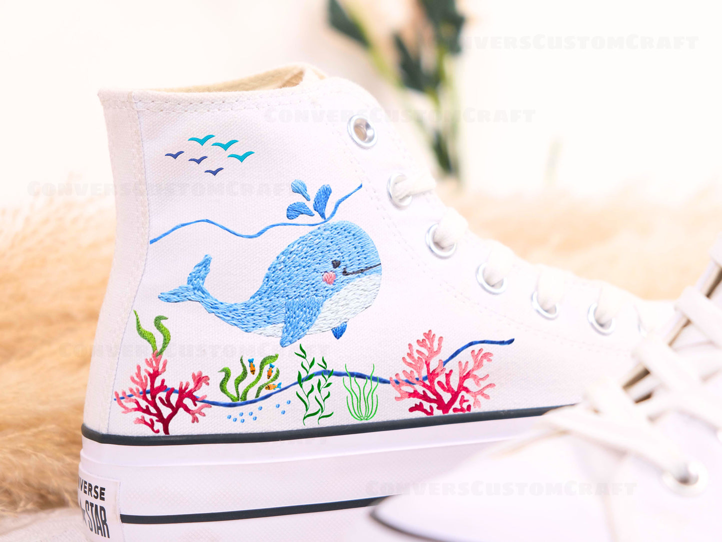 Converse Ocean High Top Sneakers/ Ocean Gifts/Underwater Chuck Taylor 1970s/Whale Canvas Shoes