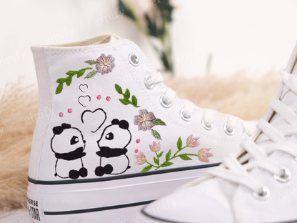 Personalize Panda Embroidery Shoes Converse Panda Flower Embroidery Chuck Taylor 1970 Custom Floral Bear Converse Custom Embroidery Converse