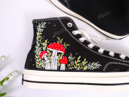 Custom Embroidered Converse Chuck Taylor 1970s, Mushrooms Embroidered Sneakers Custom, Mushrooms Embroidered Converse Shoes, Gifts for Her