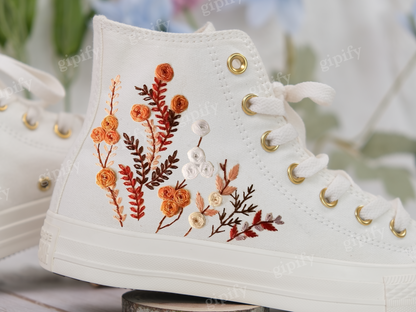 Custom Embroidered Converse High Tops,  Flower Embroidered Sneakers Custom, garden flower Embroidered Shoes, Gifts for Girl