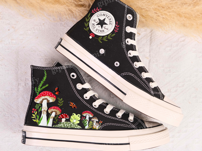 Custom Converse Chuck Taylor Mushrooms Embroidered Converse Shoes/ Mushrooms Embroidered Converse Custom/ Mushrooms Embroidered Sneakers