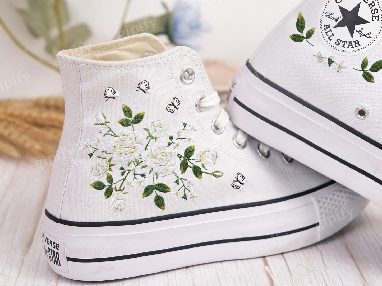 Custom Embroidered Converse high tops, Small Flower Embroidered Converse Shoes, Floral Embroidered Sneakers Custom, Unique Gifts for Her