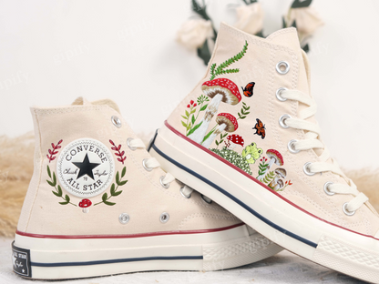 Custom Embroidered Converse, Mushrooms Embroidered Sneakers Custom, Mushrooms Embroidered Converse Shoes, Gifts for Her