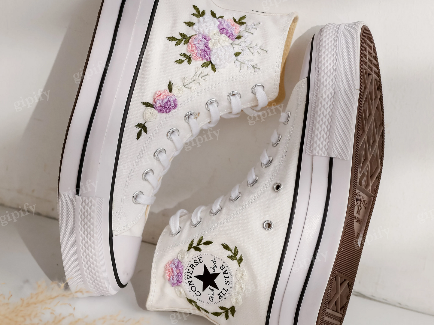 Custom Embroidered Wedding Sneakers, Wedding Flowers Embroidered Shoes for Bride, Bridal Flowers Embroidered Sneakers, Personalized Sneakers