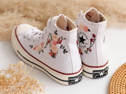 Wedding Converse High Tops, Bridal Wedding Bouquet Embroidered Shoes Taylor 1970 Custom, Wedding Flowers Embroidered Sneaker, Wedding Gifts