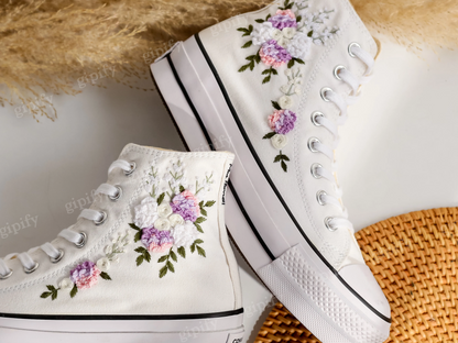 Custom Embroidered Wedding Sneakers, Wedding Flowers Embroidered Shoes for Bride, Bridal Flowers Embroidered Sneakers, Personalized Sneakers