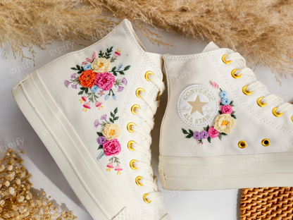 Custom Embroidered Wedding Sneakers, Wedding Flowers Embroidered Shoes, Bridal Flowers Embroidered Sneakers, Personalized Bridal Sneakers