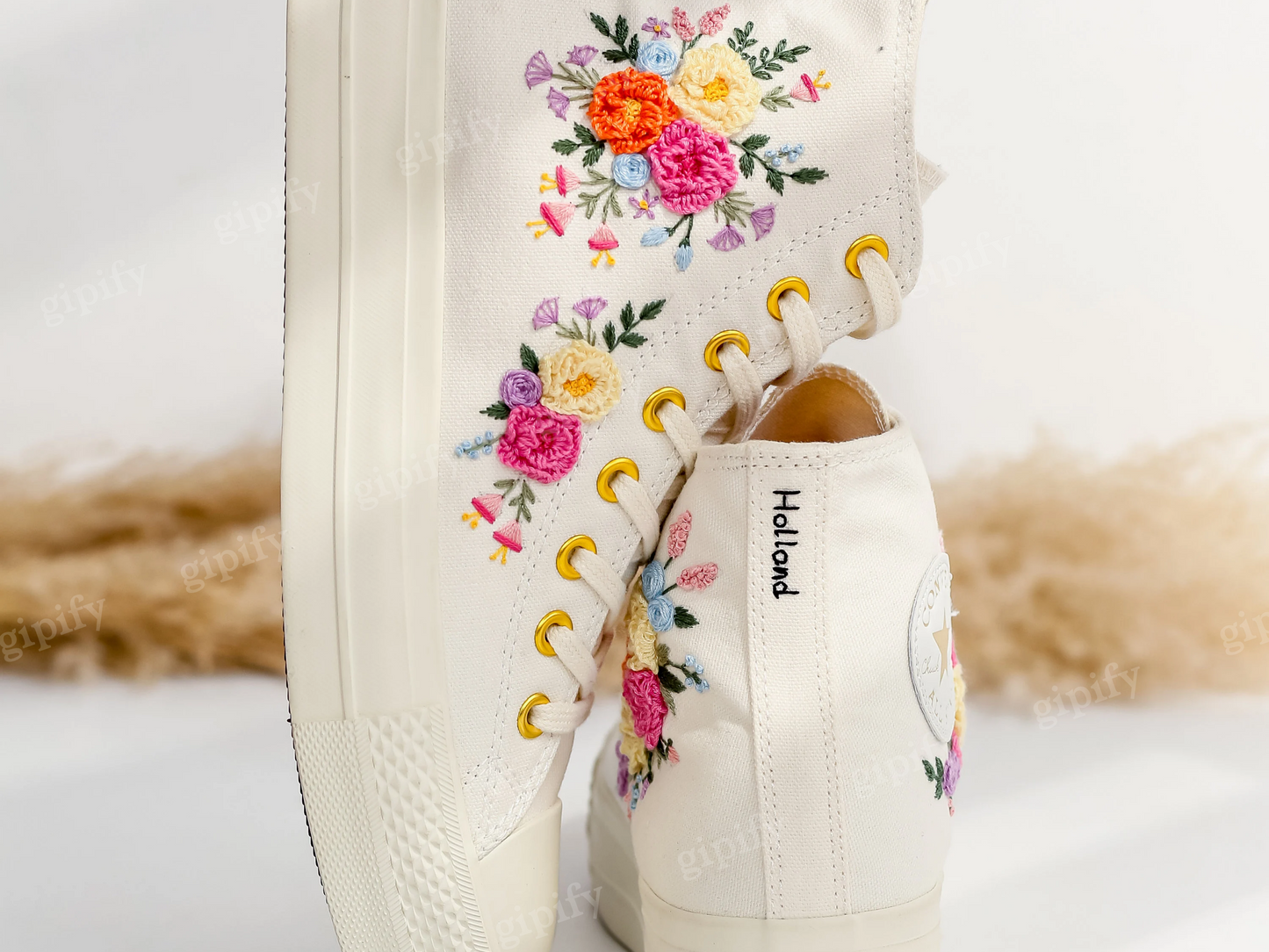 Custom Embroidered Wedding Sneakers, Wedding Flowers Embroidered Shoes, Bridal Flowers Embroidered Sneakers, Personalized Bridal Sneakers