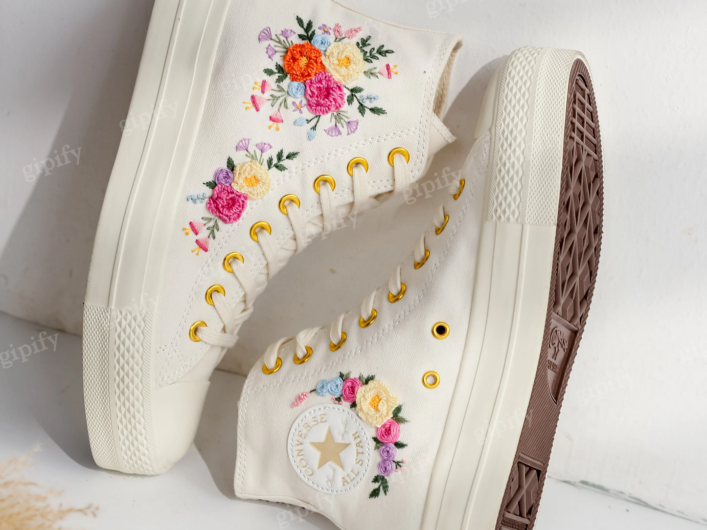 Custom Embroidered Wedding Sneakers, Wedding Flowers Embroidered Shoes, Bridal Flowers Embroidered Sneakers, Personalized Bridal Sneakers