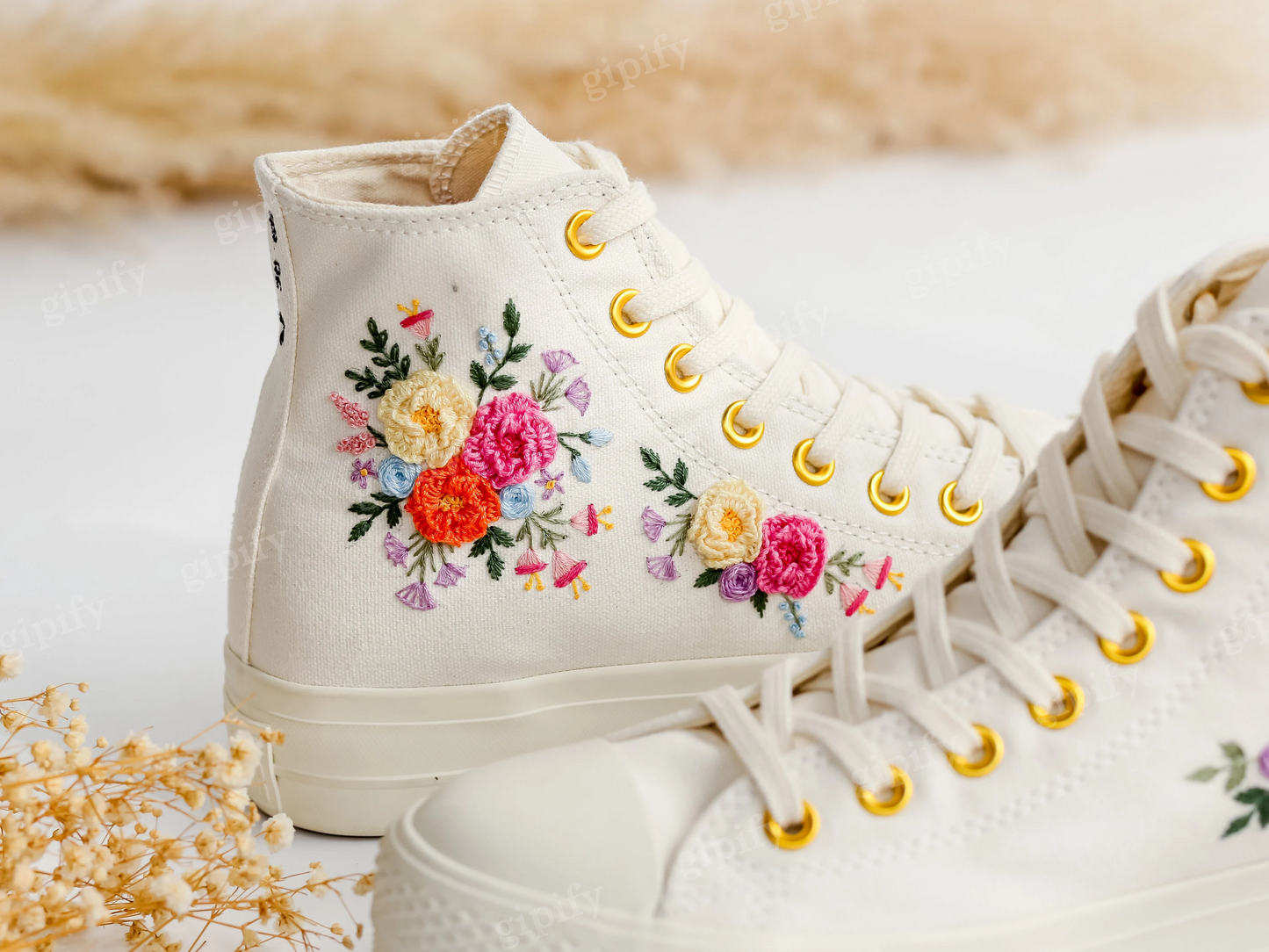 Custom Embroidered Wedding Sneakers, Wedding Flowers Embroidered Shoes, Bridal Flowers Embroidered Sneakers, Personalized Bridal Sneakers