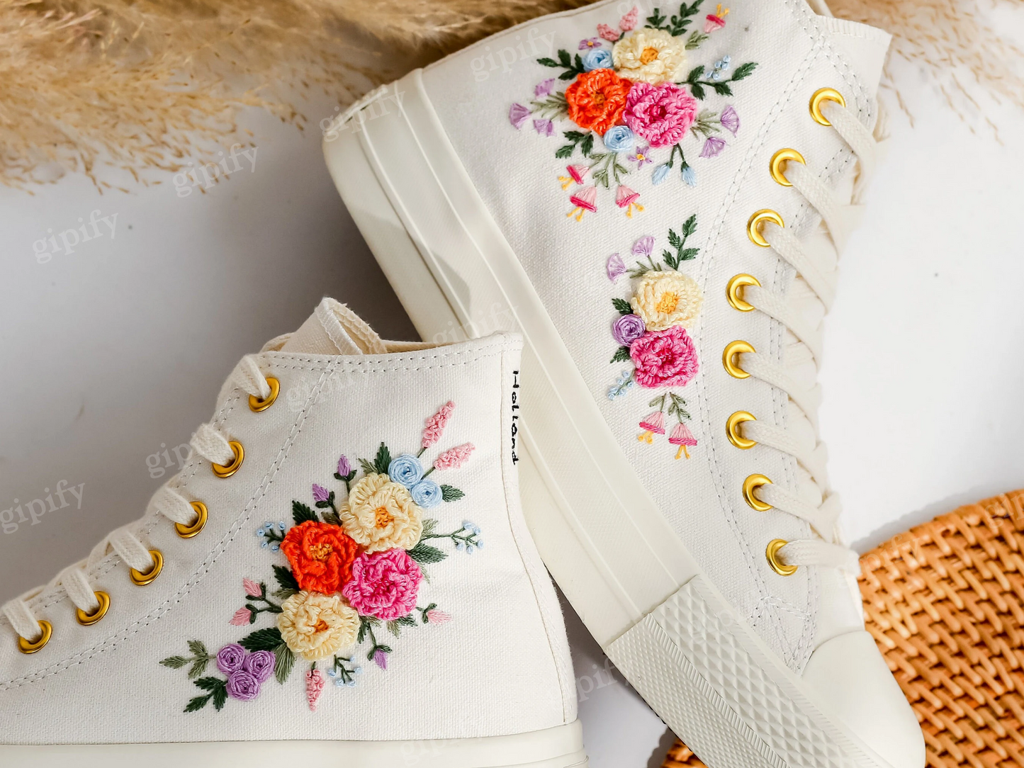 Custom Embroidered Wedding Sneakers, Wedding Flowers Embroidered Shoes, Bridal Flowers Embroidered Sneakers, Personalized Bridal Sneakers