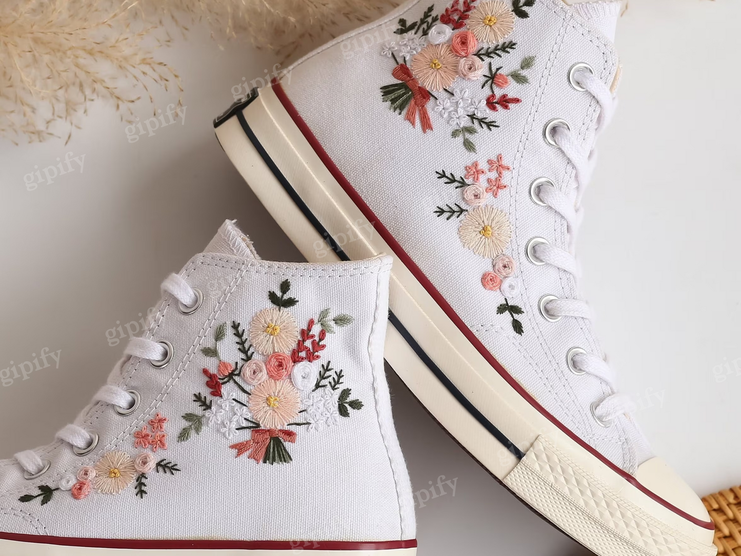 Wedding Converse High Tops, Bridal Wedding Bouquet Embroidered Shoes Taylor 1970 Custom, Wedding Flowers Embroidered Sneaker, Wedding Gifts