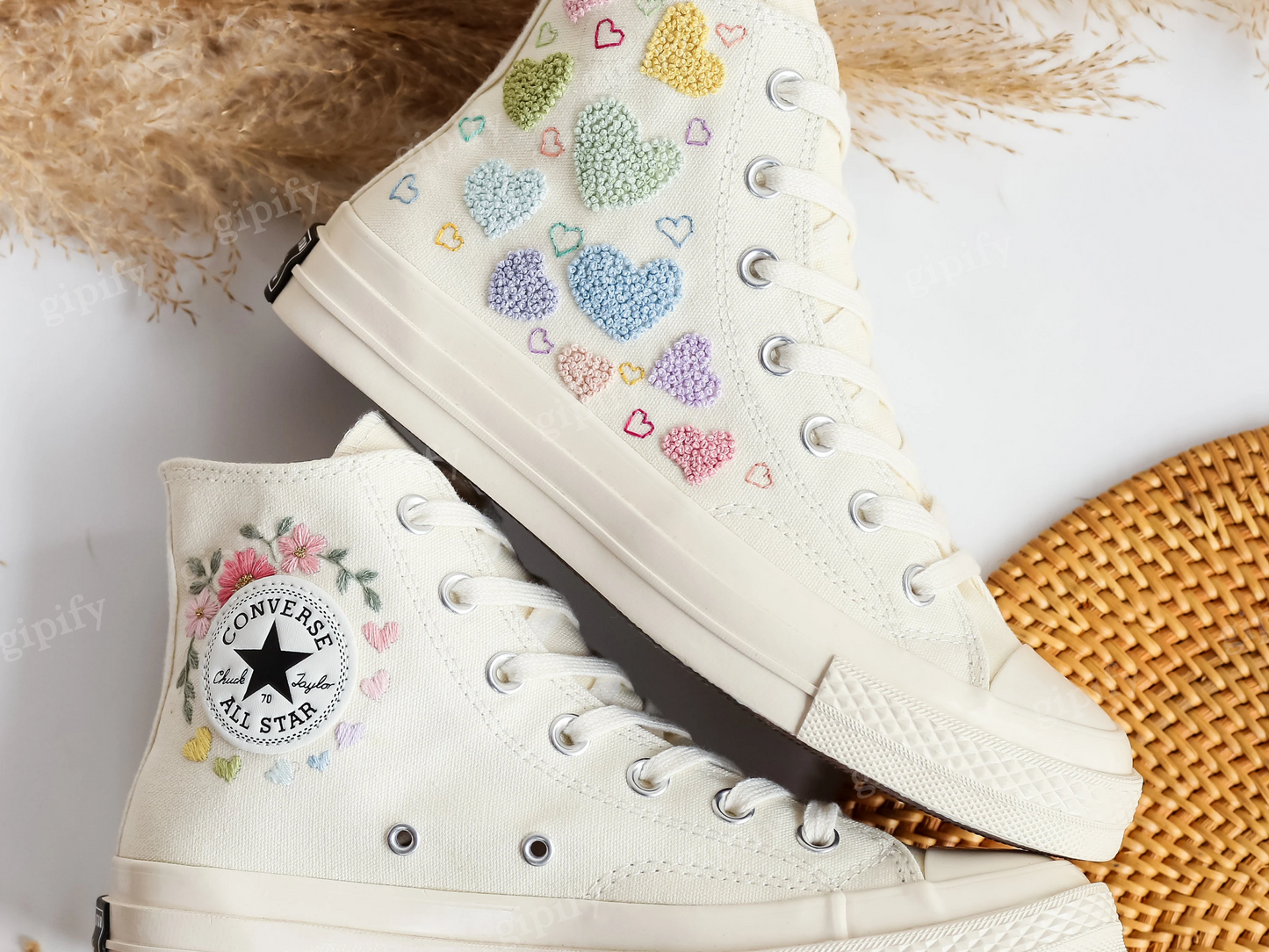 Embroidered Converse Heart, Flower Embroidery Wedding Converse Shoes, Custom Converse Embroidered Name Bridal Flower, Heart, Wedding Sneaker