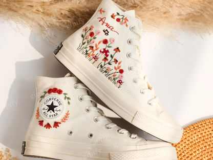 Custom Wedding Sneakers, Wedding Flowers Embroidered Shoes, Bridal Flowers Embroidered Converse Custom, Wedding Flowers Embroidered Sneakers