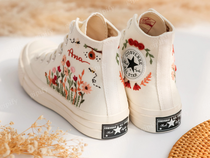 Custom Wedding Sneakers, Wedding Flowers Embroidered Shoes, Bridal Flowers Embroidered Converse Custom, Wedding Flowers Embroidered Sneakers