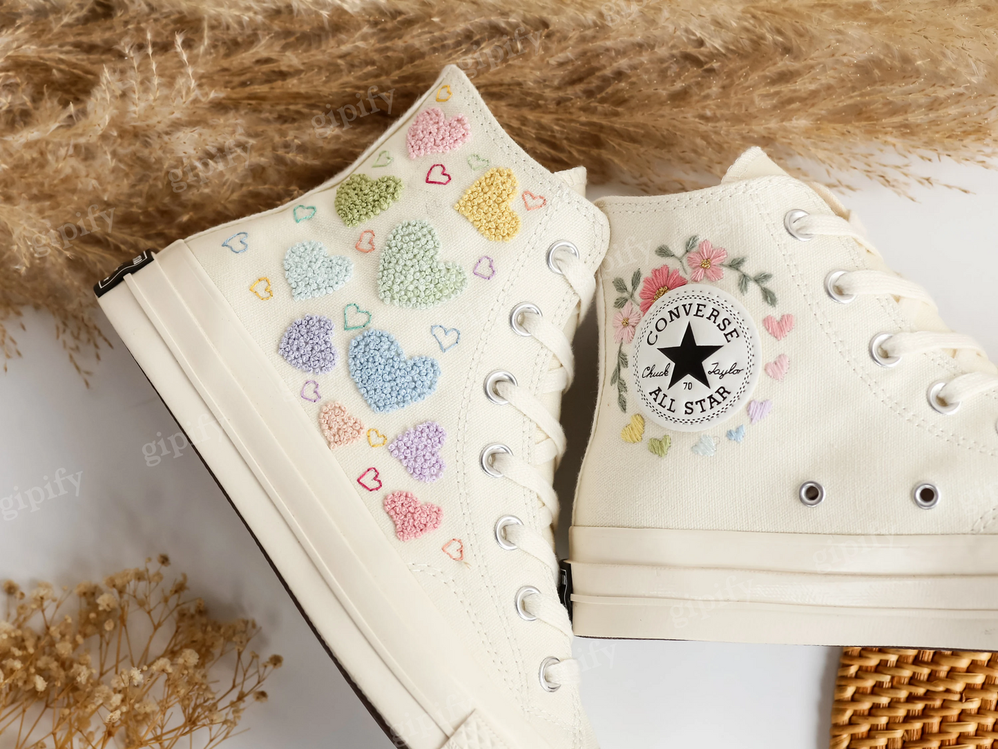 Embroidered Converse Heart, Flower Embroidery Wedding Converse Shoes, Custom Converse Embroidered Name Bridal Flower, Heart, Wedding Sneaker