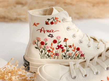 Custom Wedding Sneakers, Wedding Flowers Embroidered Shoes, Bridal Flowers Embroidered Converse Custom, Wedding Flowers Embroidered Sneakers