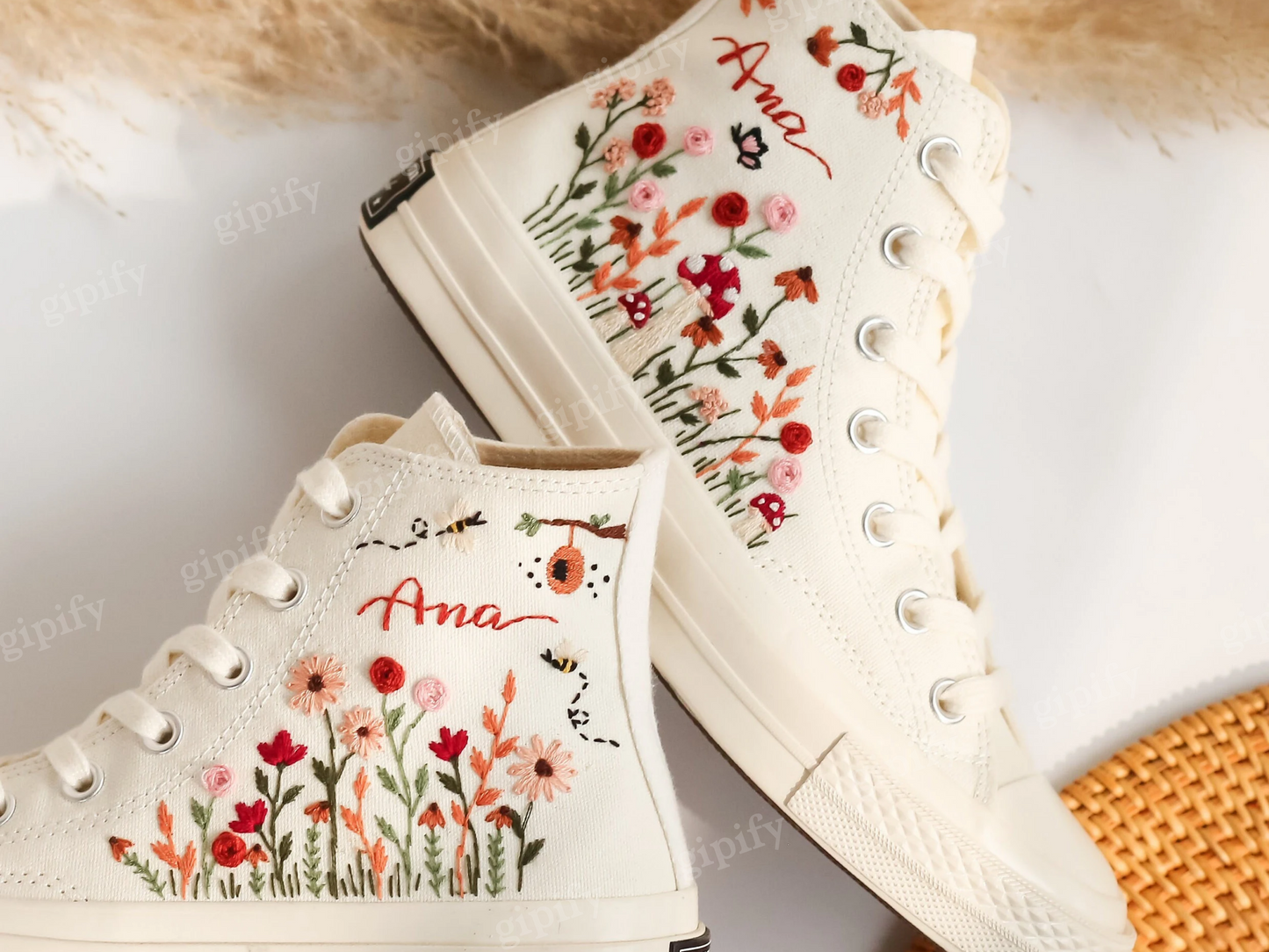 Custom Wedding Sneakers, Wedding Flowers Embroidered Shoes, Bridal Flowers Embroidered Converse Custom, Wedding Flowers Embroidered Sneakers