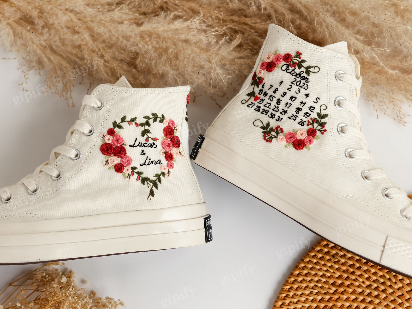 Wedding Converse for Bride, Custom Embroidered Converse Platform, Wedding Flowers Embroidered Platform Shoes, Personalized Bridal Sneaker