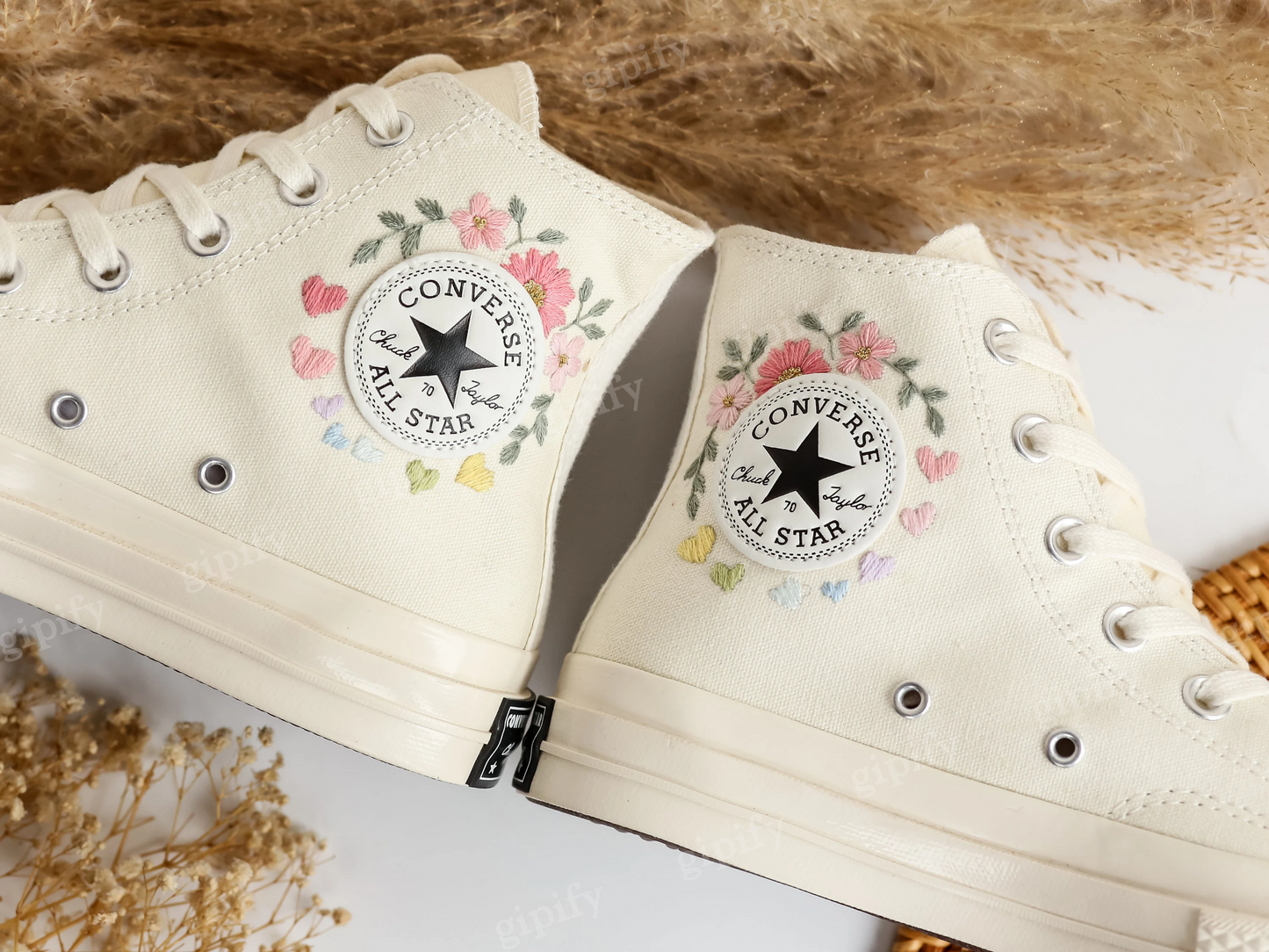 Embroidered Converse Heart, Flower Embroidery Wedding Converse Shoes, Custom Converse Embroidered Name Bridal Flower, Heart, Wedding Sneaker