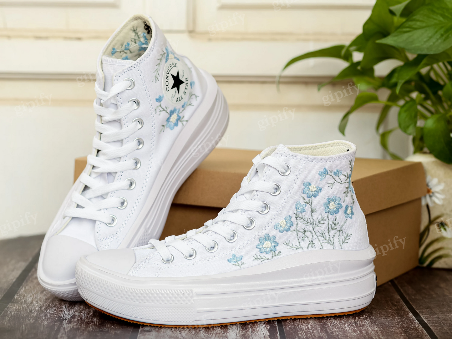 Custom Converse Platform, Wedding Blue Flowers Embroidered Shoes for Bride, Blue Wildflowers Embroidered Shoes Platform, Bridal Sneaker