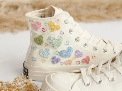 Embroidered Converse Heart, Flower Embroidery Wedding Converse Shoes, Custom Converse Embroidered Name Bridal Flower, Heart, Wedding Sneaker