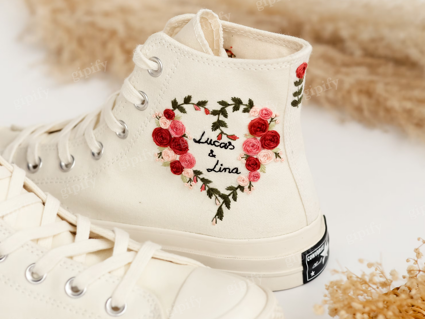 Wedding Converse for Bride, Custom Embroidered Converse Platform, Wedding Flowers Embroidered Platform Shoes, Personalized Bridal Sneaker