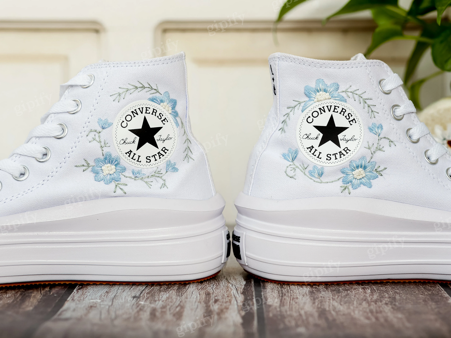 Custom Converse Platform, Wedding Blue Flowers Embroidered Shoes for Bride, Blue Wildflowers Embroidered Shoes Platform, Bridal Sneaker