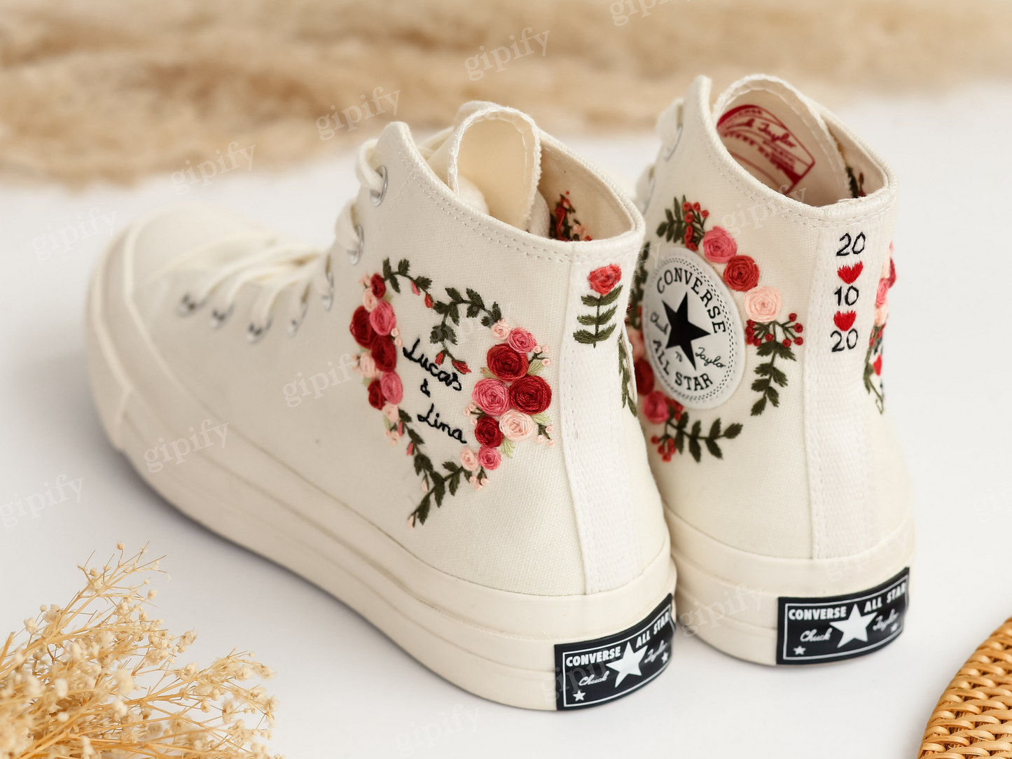 Wedding Converse for Bride, Custom Embroidered Converse Platform, Wedding Flowers Embroidered Platform Shoes, Personalized Bridal Sneaker