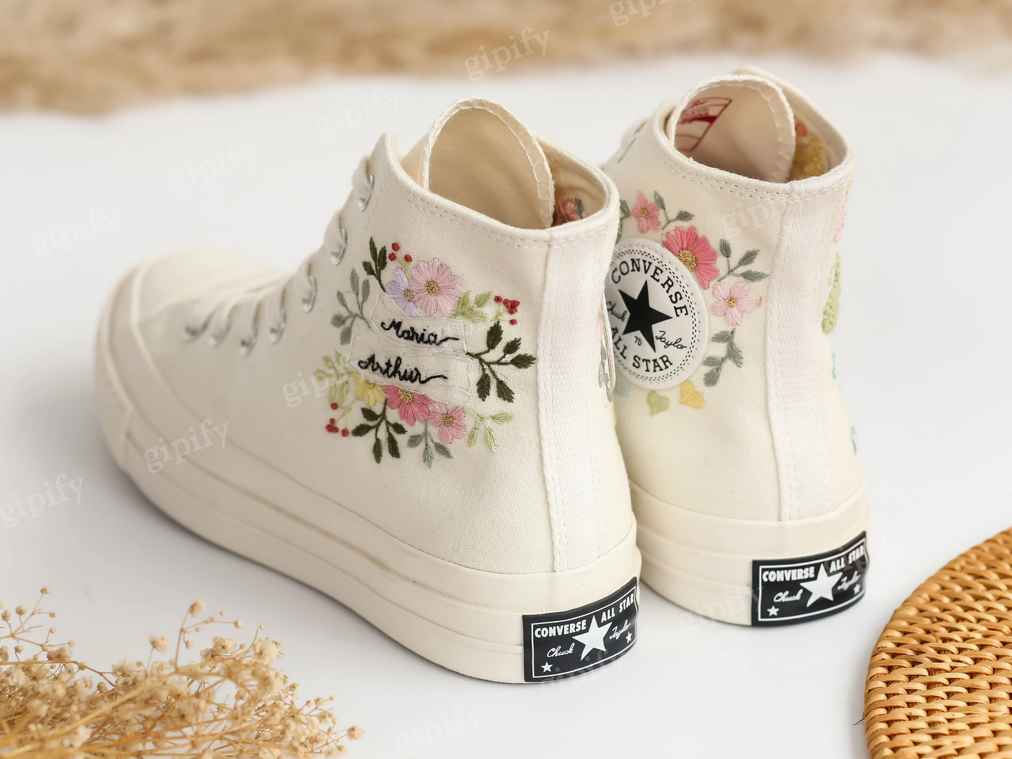 Embroidered Converse Heart, Flower Embroidery Wedding Converse Shoes, Custom Converse Embroidered Name Bridal Flower, Heart, Wedding Sneaker