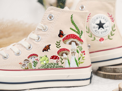 Custom Embroidered Converse, Mushrooms Embroidered Sneakers Custom, Mushrooms Embroidered Converse Shoes, Gifts for Her