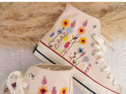 Customized Converse Embroidered Shoes Converse Chuck Taylor 1970s Embroidered Sunflower Garden, Lavender, Converse Shoes Best Gift for Her