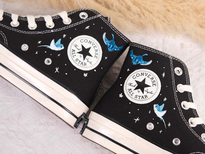 Custom Embroidered Converse High Tops, Custom Converse Chuck Taylor 1970s Manta Ray Embroidered, Ocean Embroidered Shoes Custom, C218LT