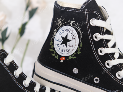 Custom Shoes Embroidered Ghosts and Mushrooms Sneakers/Custom Converse Chuck Taylor Embroidered Mushrooms/Mushrooms Embroidered Sneakers