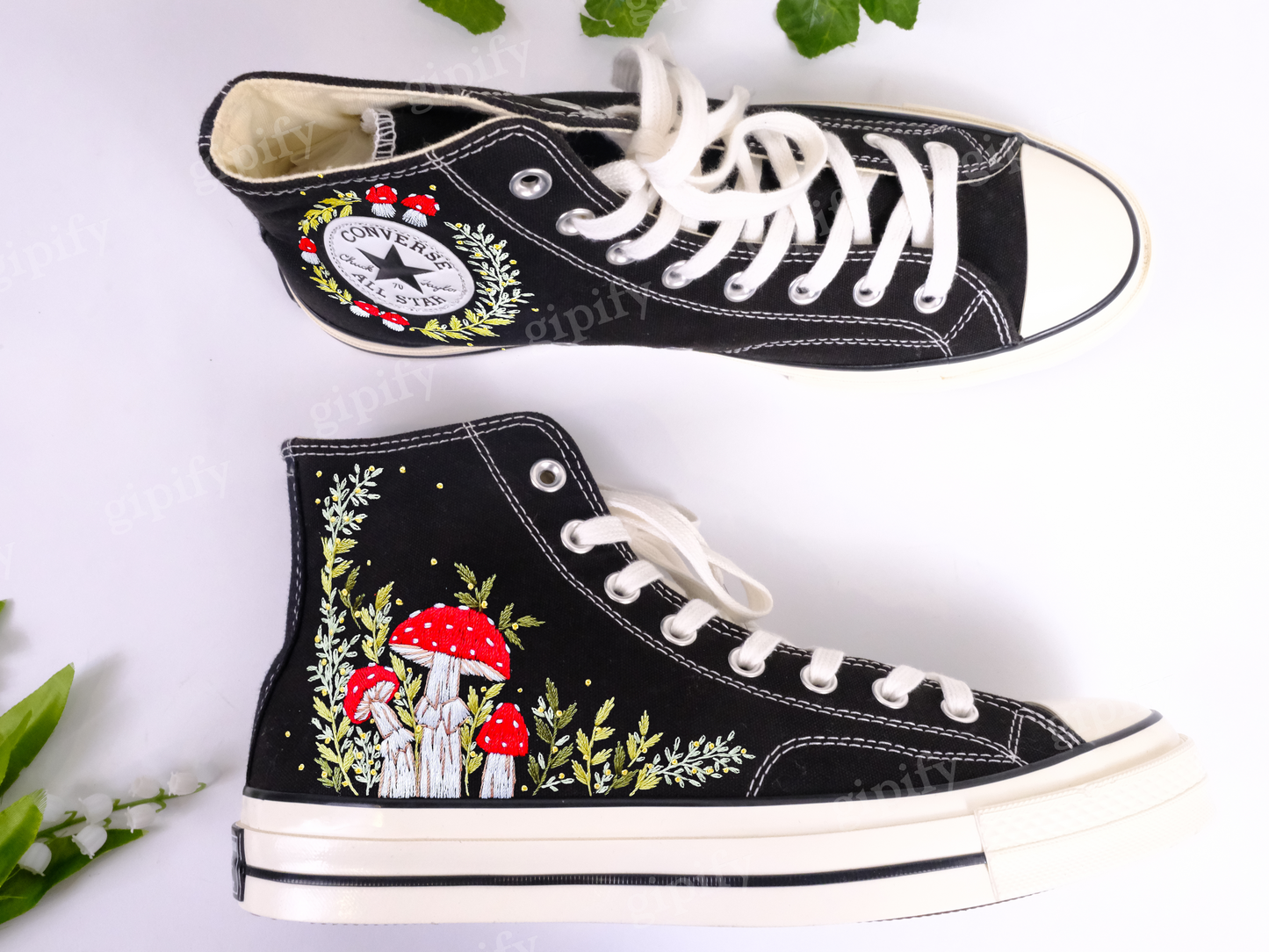 Custom Embroidered Converse Chuck Taylor 1970s, Mushrooms Embroidered Sneakers Custom, Mushrooms Embroidered Converse Shoes, Gifts for Her