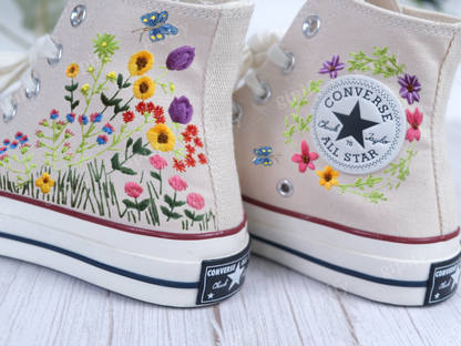 Custom Embroidery Converse Sneakers/Bridal Flower Embroidery shoes /Converse Sneakers Embroidered With Flower Gardens/Converse High Tops