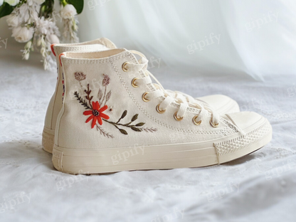 Custom Wedding Sneakers Platform/ Wedding Flowers Embroidered Shoes/ Bridal Flowers Embroidered Sneakers/ Wedding Flowers Embroidered