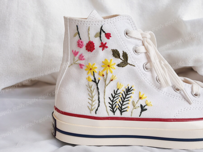 Custom Embroidered Converse Sneakers, Custom Converse High Tops Embroidered Floral,  Wedding Converse for Bride, Handmade Gift