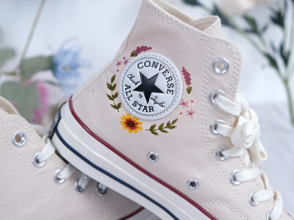 Custom Wedding Converse Embroidered Flowers/Wedding Flowers Embroidered Shoes/Bridal Flowers Embroidered Sneaker/Custom Sneaker With Name