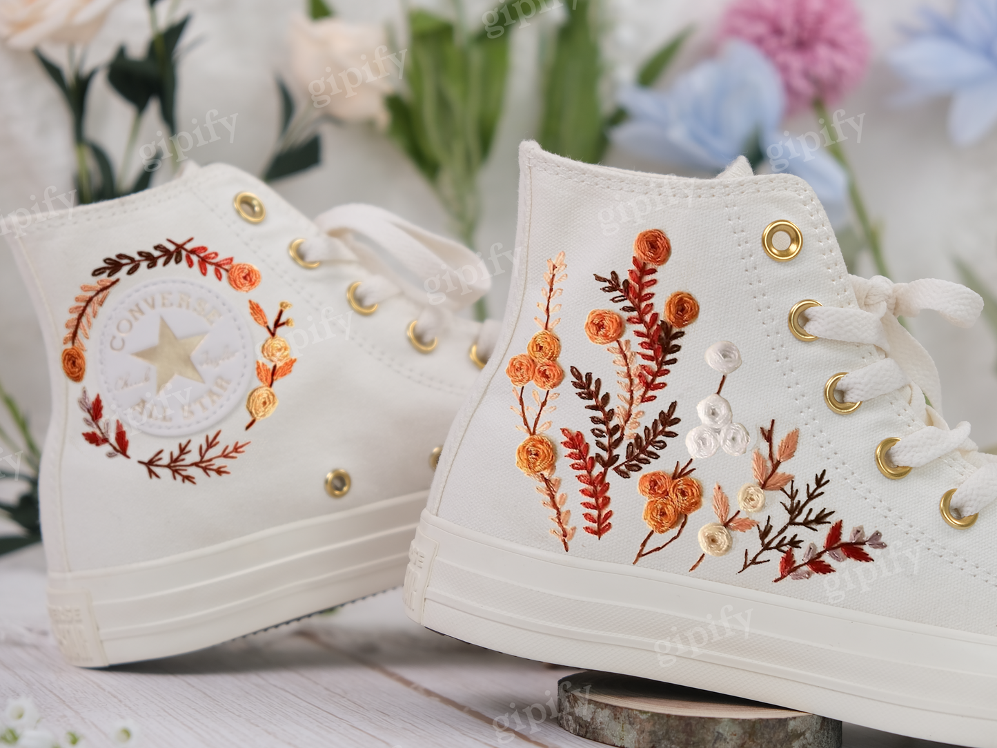 Custom Embroidered Converse High Tops,  Flower Embroidered Sneakers Custom, garden flower Embroidered Shoes, Gifts for Girl