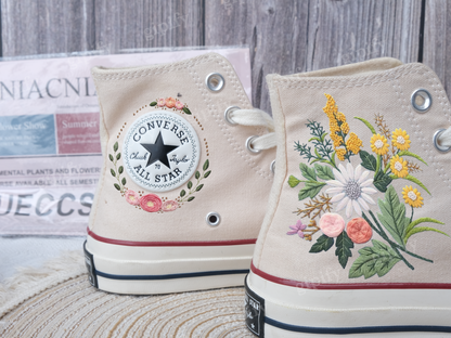 Embroidered converse/Bridal Converse/Converse Custom Flower Embroidery/Custom Converse Chuck Taylor 1970s Embroidery Logo/Wedding Converse